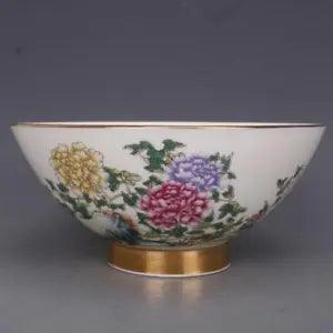 6.9" Collect Chinese Jingdezhen Famille Rose Porcelain Tree Peony Flower Bowl