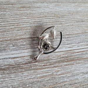 Vintage sterling silver brooch, Bond Boyd brooch, wishbone brooch, Bond Boyd wishbone and rose, lucky in love, sterling silver, wishbone,