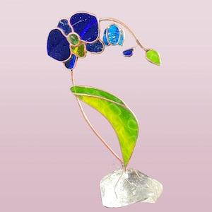Stained glass blue orchid gift anniversary Christmas gift