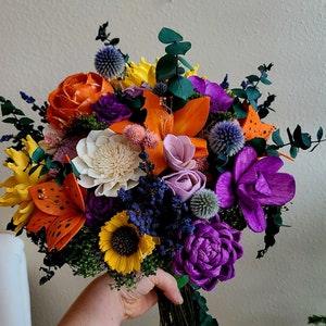 Tigerlily Wood Wildflower Bouquet, Lily Bouquet, Purple and Orange Flowers