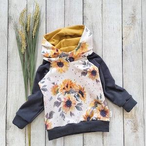 Cream Sunflower handmade toddler baby kids hoodie, kids fashion
