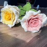 Crochet Thailand Rose with Leaves Crochet Flower Knitting Thailand Rose Crochet Rose Bouquet Blossom Gift for Mother Girlfriends Women