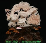16.9" Natural Xiu Pink Jade Carving Fengshui Phoenix Bird Peony Flower Statue
