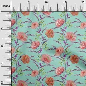 oneOone Cotton Poplin Fabric Watercolor Leaves & Peony Floral Fabric-Rn7