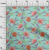 oneOone Cotton Poplin Fabric Watercolor Leaves & Peony Floral Fabric-Rn7