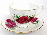 PINK CARNATION FLOWERS FINE BONE CHINA TEACUP AND SAUCER GOLD TRIM ENGLAND
