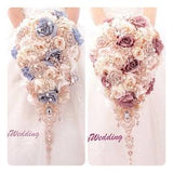 Dusty Blue/ Dusty pink Wedding Bouquet, blush pink and rose gold cascading silk flowers Brooch Bouquet