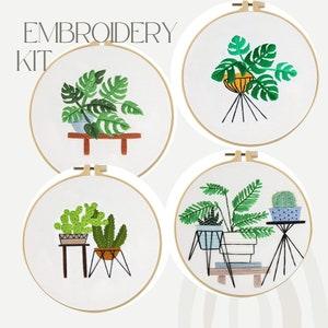 Plants Embroidery Kit beginner, botanical embroidery modern art home and hobby DIY, plants embroidery gift