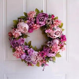 16 inch Peony Wreath Artificial Flower Door Wreath with Green Leaves Wreath