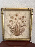VTG Bamboo-Style Wood Gold Frame Real Pressed DRIED FLOWERS, LEAVES Wall ART MCM