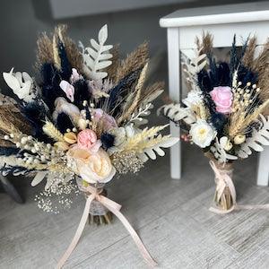 Navy Blue Peony Bouquet with Pampas Grass - A Stunning Bridal Bouquet in Soft Pink and Navy Blue Tones Active