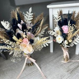 Navy Blue Peony Bouquet with Pampas Grass - A Stunning Bridal Bouquet in Soft Pink and Navy Blue Tones Active