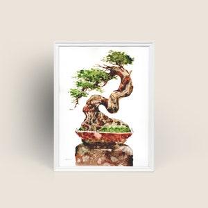 Bonsai Tree Series No. 5 Plant Giclee Art Print from Original Watercolor Impression Painting, Plant Watercolor Art Print