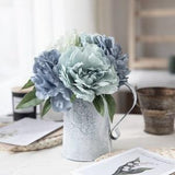 Dusty Blue Artificial Peony Silk Flowers Bouquet 11'' Tall for Wedding Decoration, Table Centerpieces, Anniversary Floral Arrangement