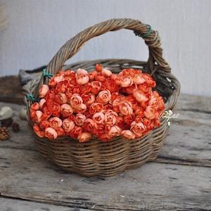 Vintage Fire Orange One Bundle Artificial Silk Mini Ranunculus Artificial 6 Stems Silk Ranunculus Buds for wedding home decor