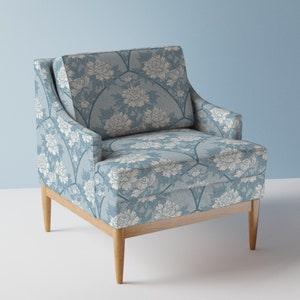Art Deco Floral Upholstery Fabric- Blue Peony by emikundesigns - Peony Bouquet Scallop Fan Large Scale  Fabric By The Yard With Spoonflower