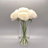 Real Touch Rose Flower Arrangement. Cream White Roses in Faux Water Clear Glass Vase. White Rose Centerpiece Bouquet. Wedding Centerpiece.