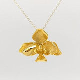 Orchid Gold Flated Necklace,Charm Unique Nature Gold Flower Necklace,Sterling Silver,Bridal Bridesmaid Jewelry,Mothers day Gift for Grandma