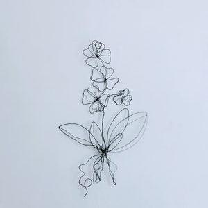 Orchid Wire Flower Sculpture for Wall Decor and Gifts. One Line Wire Art. Natural size Plant Sculpture. Unique Handmade Wire Orchid Flower.