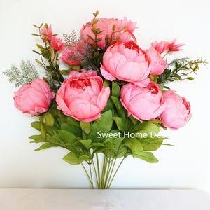 JennysFlowerShop 18'' Super Soft Blooming Peony Silk Artificial Wedding Bouquet Home Flowers Coral Pink