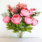 JennysFlowerShop 18'' Super Soft Blooming Peony Silk Artificial Wedding Bouquet Home Flowers Coral Pink
