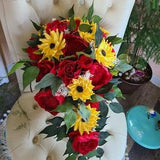 Red Rose and Sunflower Wood Flower Cascading Bouquet