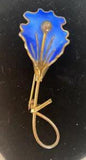 925 Norway Sterling Silver & Blue Enamel Calla Lily Brooch Pin