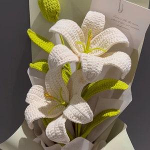 Finished product with packaging Crochet Flowers|Crochet Lilies Bouquet|wedding bouquet|Mom|Girlfriend Housewarming|Gifts|Shipping from USA