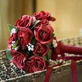 Flower Bridal Bouquet, red roses wedding bouquet with pearl decoration