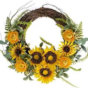 Artificial Wreath Yellow Peony Flower Wreath 16 Inch Spring Summer Sunflower