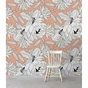 Non-Woven wallpaper Peony Revolution Floral Sketch Flowers Traditional art Mural