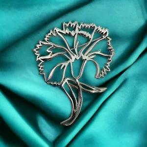Carnation Flower Brooch By Pierre Lang LARGE 3.5" Openwork Silver Metal Pin VTG