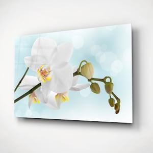 White Orchid Wall Art, Calming Girls Nursery Decor, Soft Aesthetic Bedroom Decoration, Floral Glass Painting