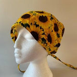 SUNFLOWER SCRUB cap Surgical hat Tie Style with buttons for or/er nurse, respiratory, veterinarian, dental, doctors, anesthesia