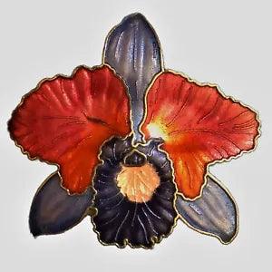 Cattleya Lily Vintage Enamel Multicolor Flower Pin Brooch 2"