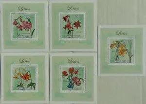 Lilies flowers plants SET 5 SHEETS DELUXE Guinea-Bissau 2009 Mi.4450-54 #GB9614d