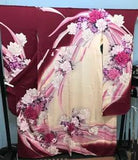 Japanese Kimono Silk Furisode Vintage Traditional flower pattern peony flower