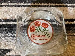 Carnation Family Restaurant Vintage Ashtray white, green with Red Flowers