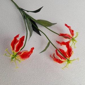 artificial lily, artificial gloriosa, gloriosa lily, lily home decor, tropical bouquet, lily bouquet, tropical home decor, red lily