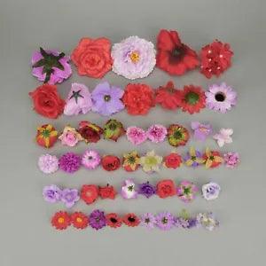49Pc Purple Faux Silk Flower Heads  Artificial Floral Backdrop Decor Accessories