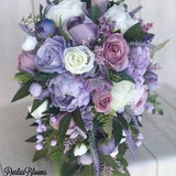 Cascade bridal bouquet,Lavender wedding flowers,Lavender Lilac wedding,waterfall bouquet,lavender silk flowers,purple wedding flowers
