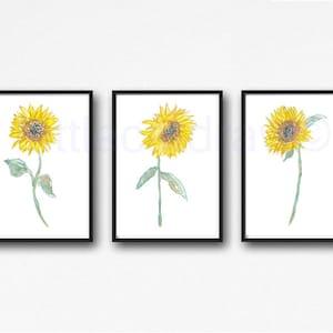 Sunflower Painting Print Set Of 3 Watercolor Print Floral Wall Decor Flower Sun Flower Home Decor 3 Art Prints Wall Art Unframed