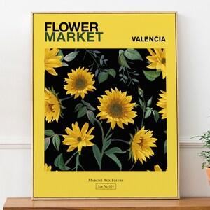 Valencia, Spain Flower Market Yellow Sunflowers Aesthetic Wall Decor Print Poster