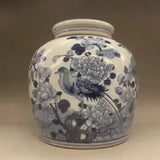 old Chinese Qing Guangxu blue & white Porcelain Peony flower Jar pot A6