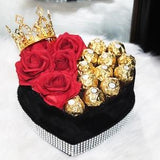 Heart Shaped Red Rose Flower Arrangement Valentine's Day Flowers Artificial Flower Gift Box W/ Chocolates Valentine Day Gift W/ Crown