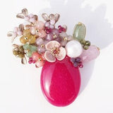 Flower brooch. Bouquet brooch. Stone brooch. Vintage brooch. Rose quartz brooch. Jade brooch. Bridesmaid gift. Mother gift. Grandma gift
