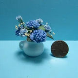 Dollhouse Miniature Beautiful Blue Carnation & Rose Flower in Pot F2003