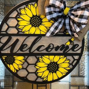 Welcome Door Hanger | Laser Cut | Sunflower Door Hanger | Welcome Sunflower | Door Round