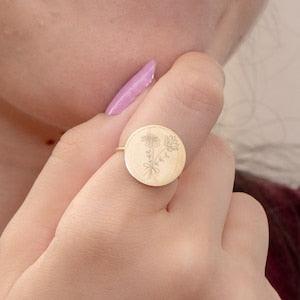 Personalized Family Florals Ring 14k 18k Solid Gold, Multiple Birth Flower Family Bouquet Ring, Combined Birth Flower Ring Gift for Mom