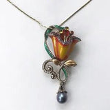 Signed Barbara Bixby Lily Pendant 925 Sterling and 18K Gold Multi-Gemstone